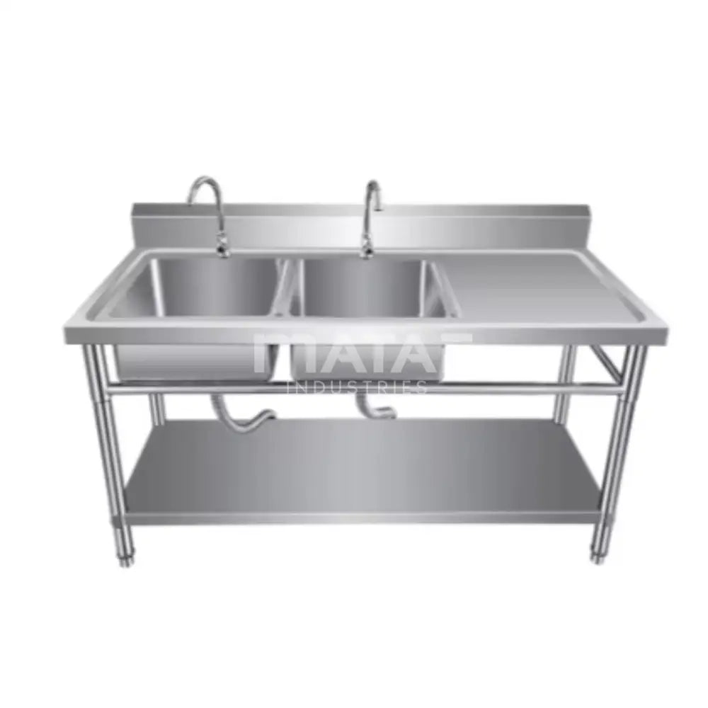 MATAF STAINLESS STEEL SINK TABLE DOUBLE BOWL SINK RIGHT
